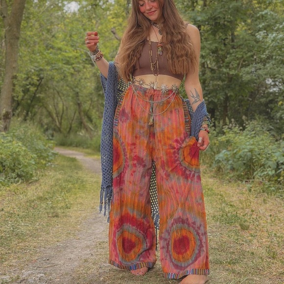 Cotton Palazzo Pants Tie Dye Pink